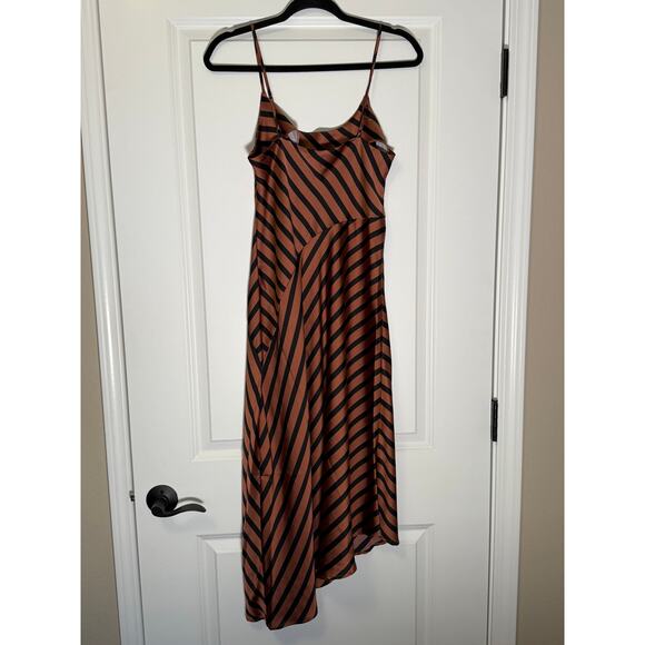 Black and Brown Striped Satin Midi Slip Dress - Picture 3 of 3